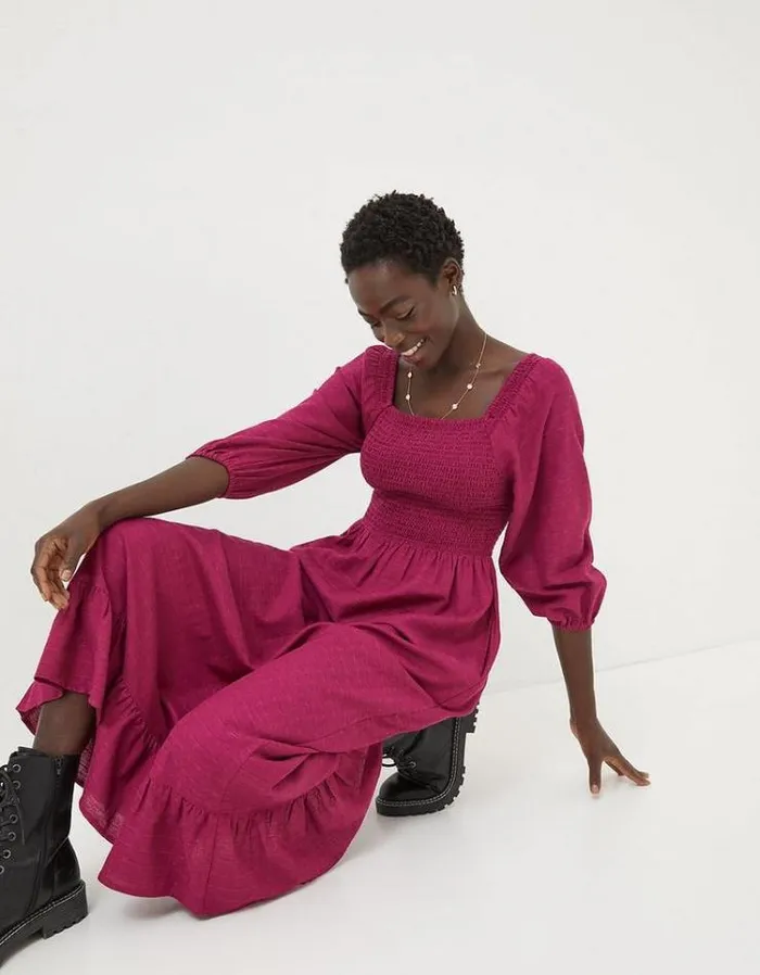 Women FatFace Vacation Shop Adele Shirred Midi Dress Plum