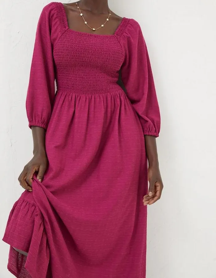 Women FatFace Vacation Shop Adele Shirred Midi Dress Plum