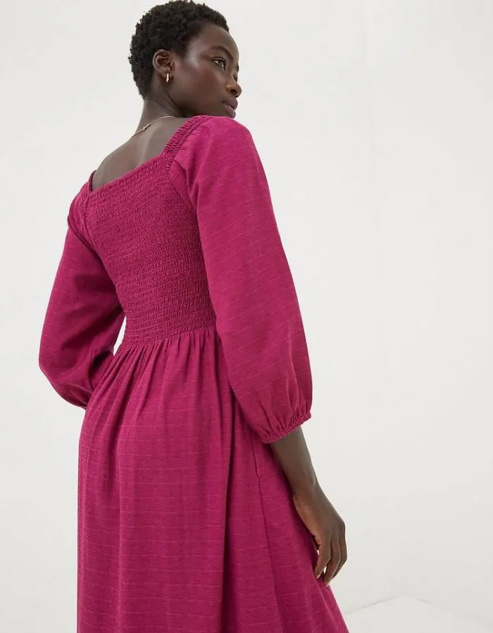 Women FatFace Vacation Shop Adele Shirred Midi Dress Plum