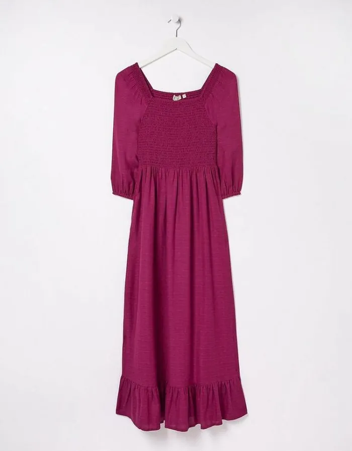 Women FatFace Vacation Shop Adele Shirred Midi Dress Plum