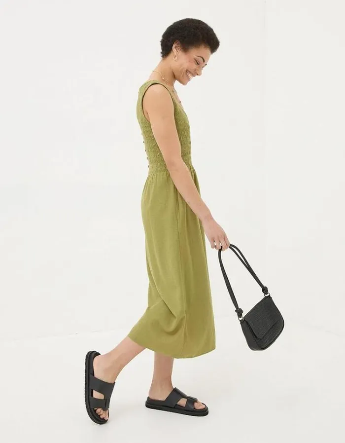 Women FatFace Vacation Shop Aria Midi Dress Olive Green