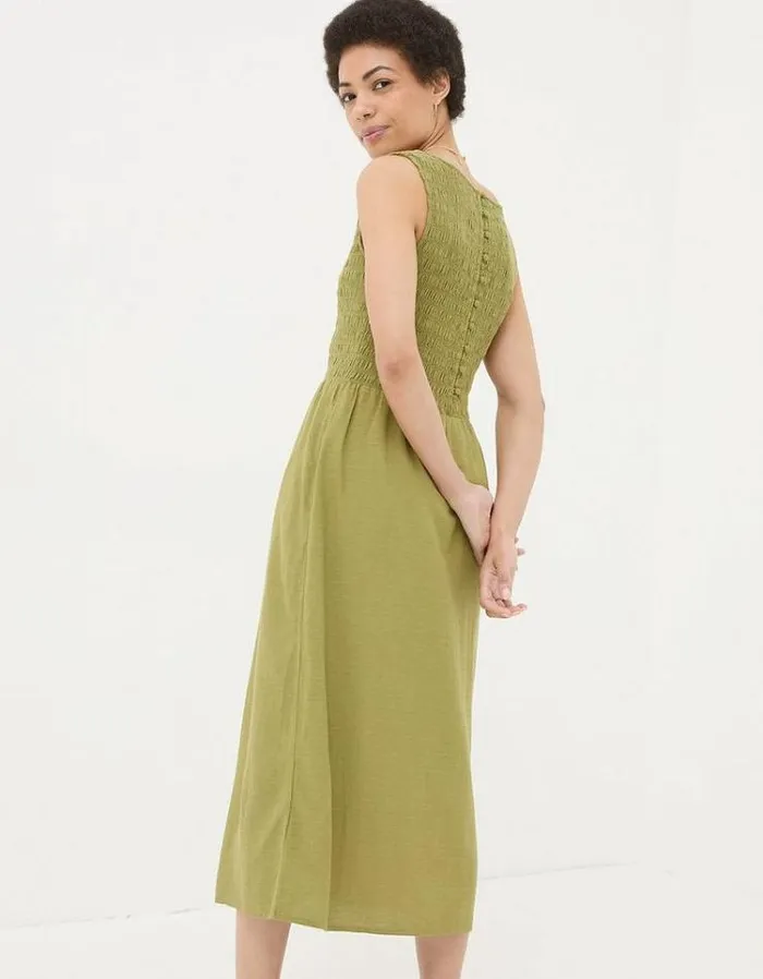 Women FatFace Vacation Shop Aria Midi Dress Olive Green