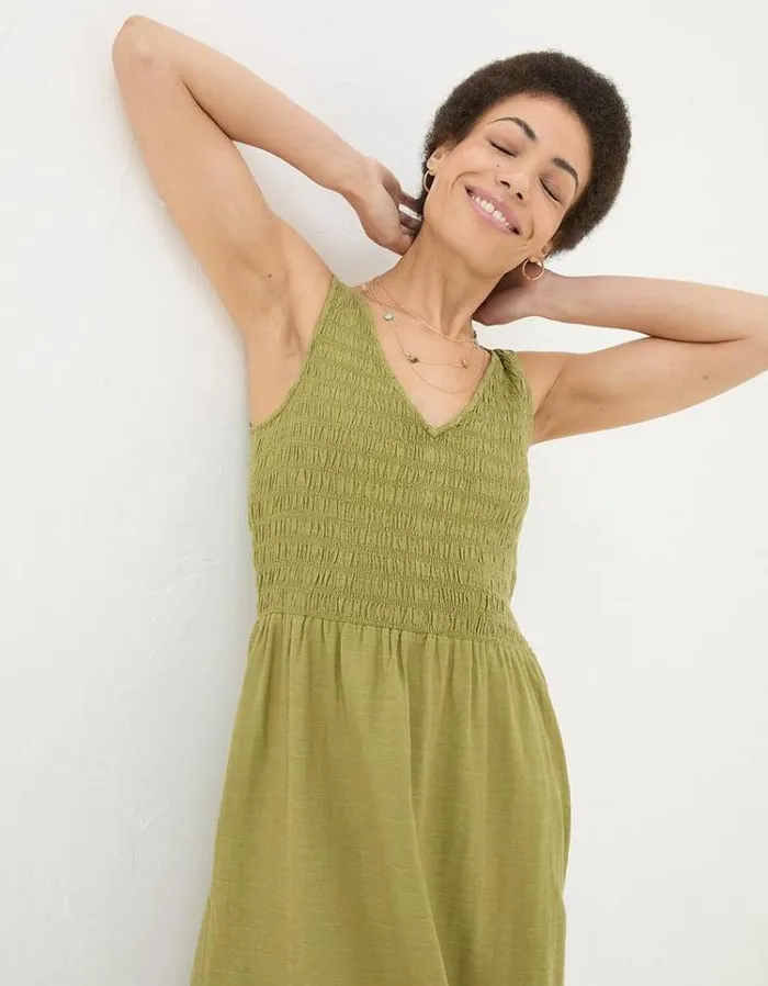 Women FatFace Vacation Shop Aria Midi Dress Olive Green