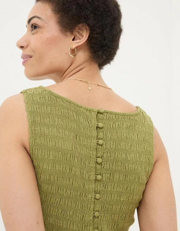 Women FatFace Vacation Shop Aria Midi Dress Olive Green