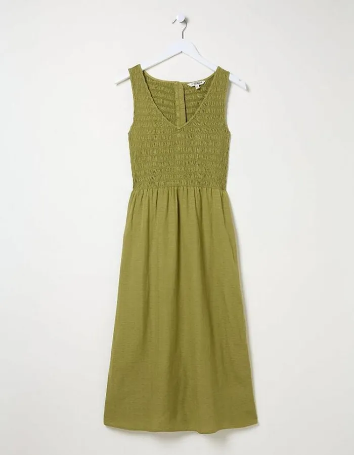 Women FatFace Vacation Shop Aria Midi Dress Olive Green