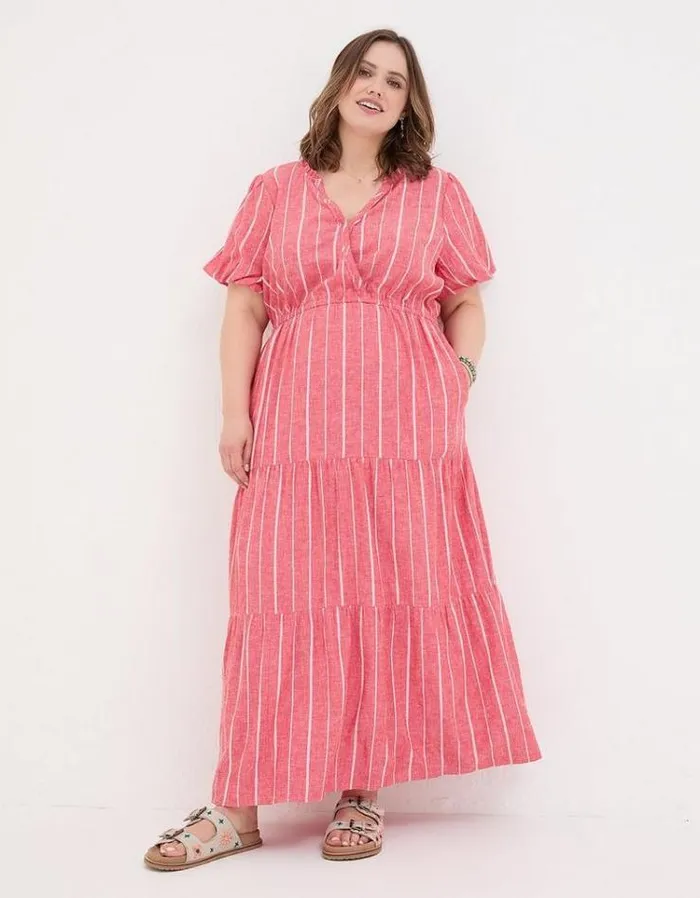 Women FatFace Vacation Shop Aubrey Stripe Maxi Dress Raspberry Red