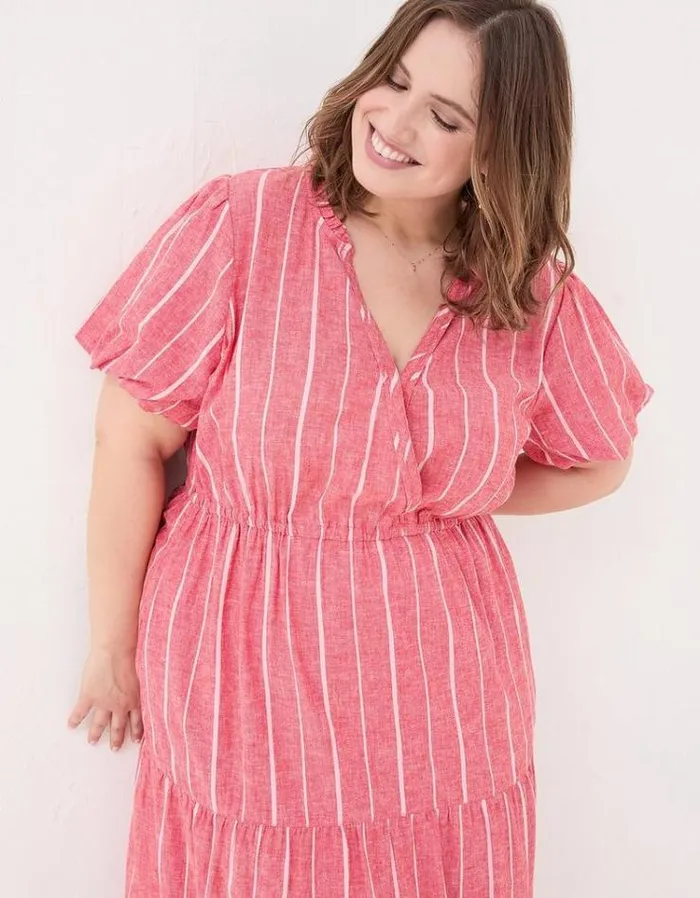 Women FatFace Vacation Shop Aubrey Stripe Maxi Dress Raspberry Red