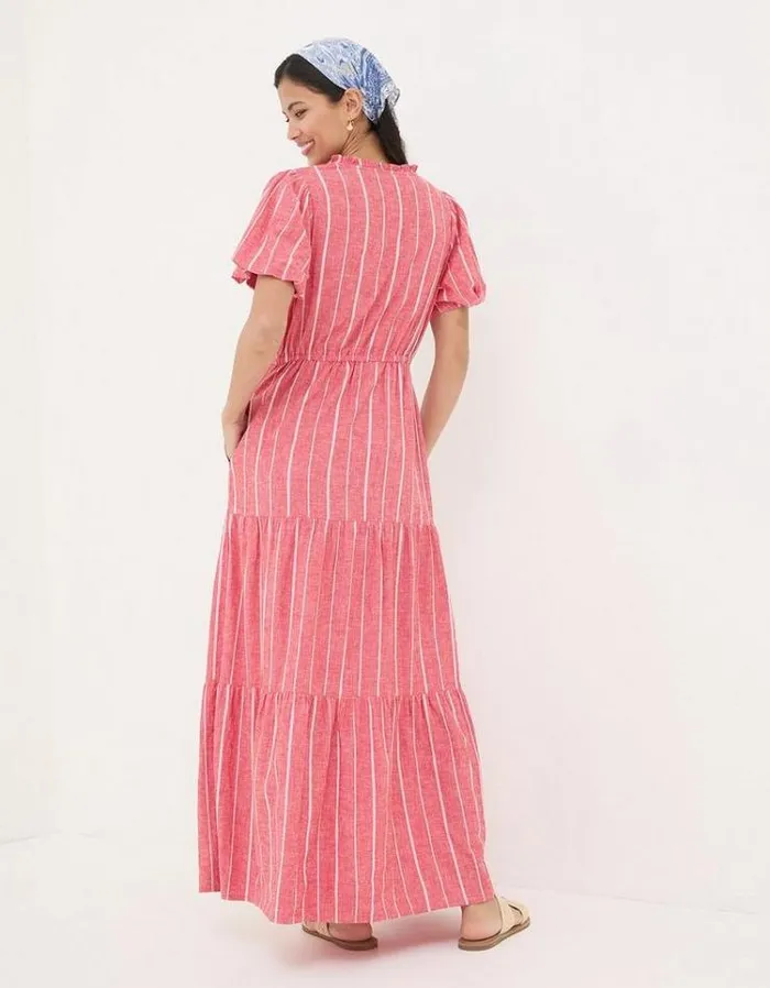 Women FatFace Vacation Shop Aubrey Stripe Maxi Dress Raspberry Red