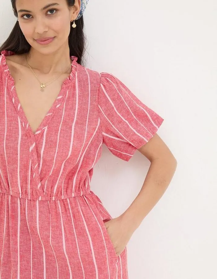 Women FatFace Vacation Shop Aubrey Stripe Maxi Dress Raspberry Red