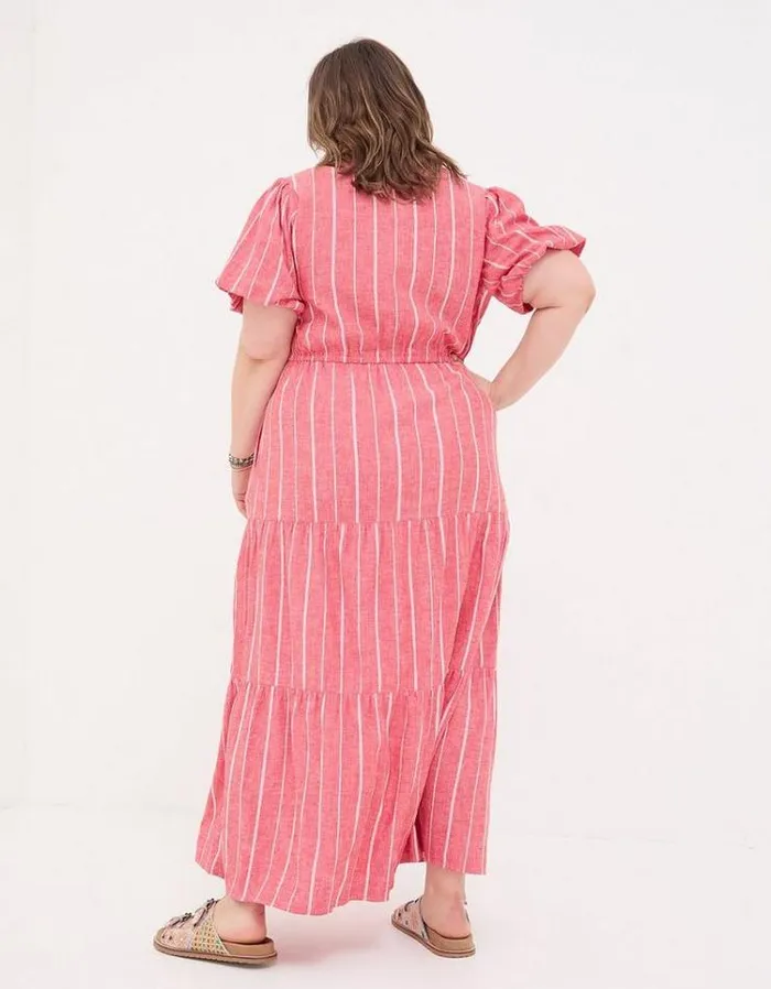 Women FatFace Vacation Shop Aubrey Stripe Maxi Dress Raspberry Red