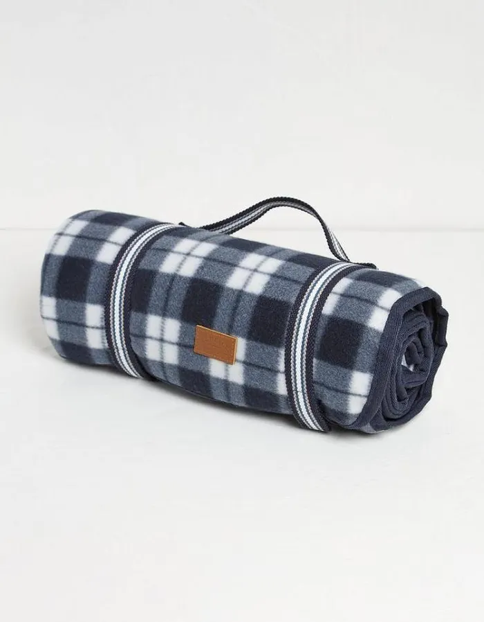 Women FatFace Vacation Shop Check Picnic Blanket Navy