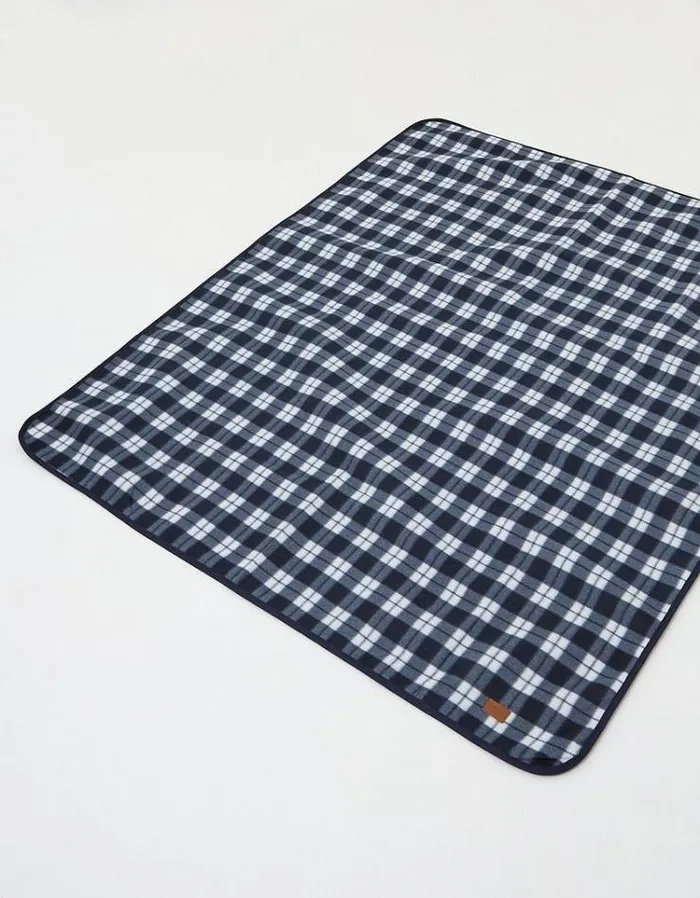 Women FatFace Vacation Shop Check Picnic Blanket Navy