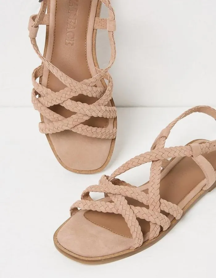 Women FatFace Vacation Shop Estelle Suede Strap Sandals Nude Pink