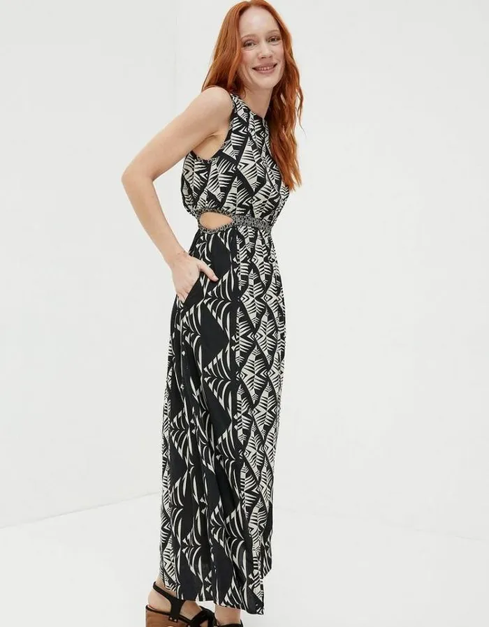 Women FatFace Vacation Shop Harrie Geo Cut Out Midi Dress Black