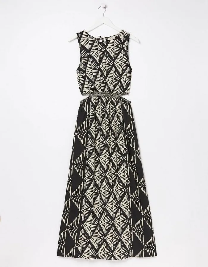 Women FatFace Vacation Shop Harrie Geo Cut Out Midi Dress Black