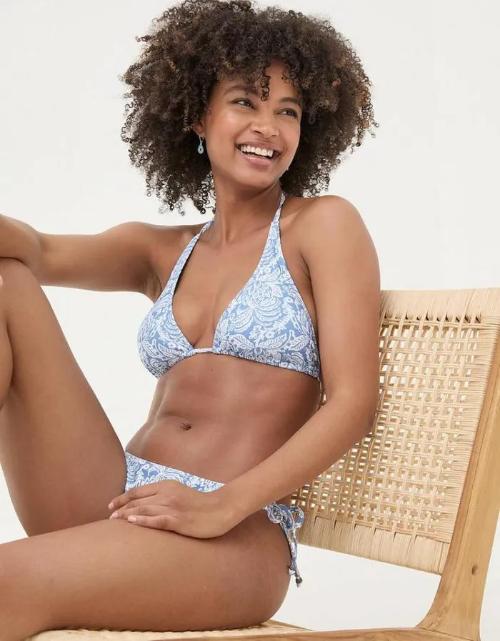 Women FatFace Vacation Shop Maci Damask Floral Bikini Top Blue