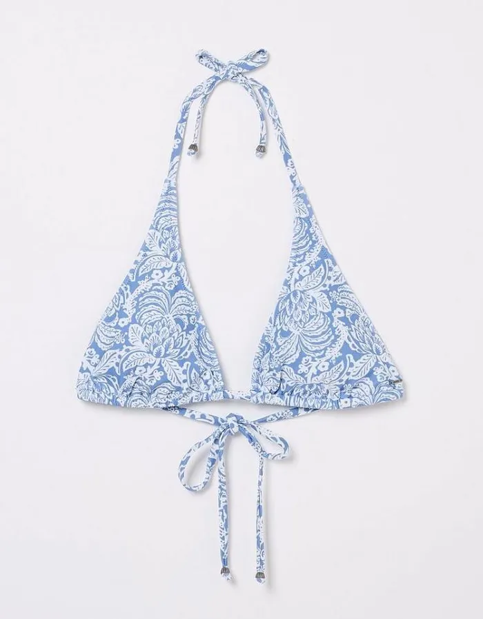 Women FatFace Vacation Shop Maci Damask Floral Bikini Top Blue