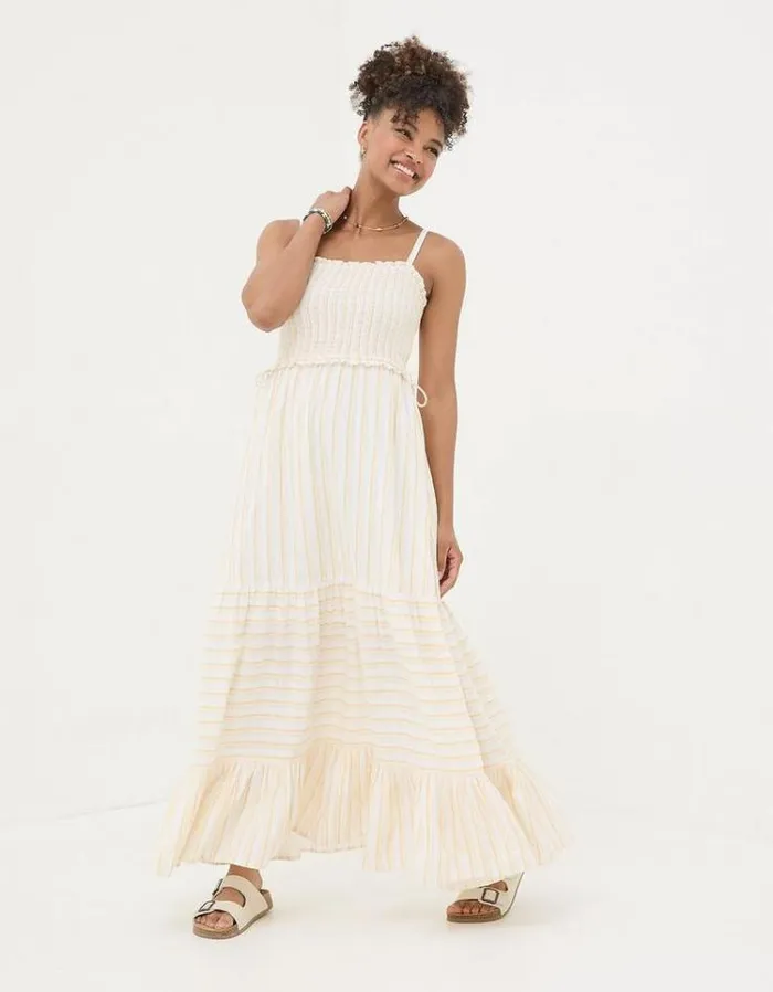 Women FatFace Vacation Shop Med Moments Stripe Dress Lemon Yellow