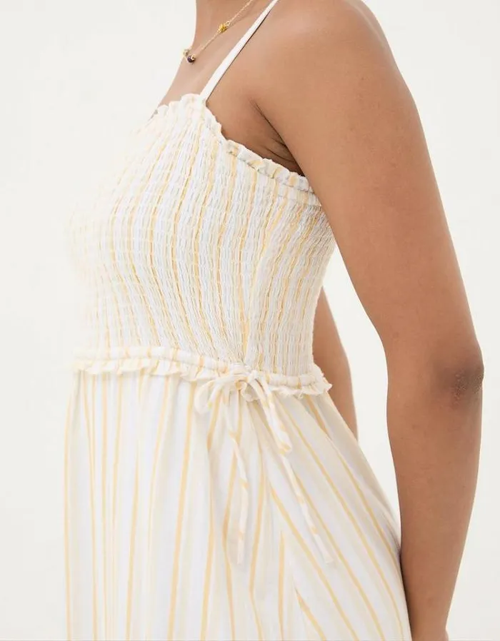 Women FatFace Vacation Shop Med Moments Stripe Dress Lemon Yellow