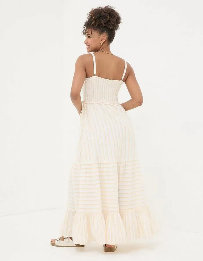 Women FatFace Vacation Shop Med Moments Stripe Dress Lemon Yellow