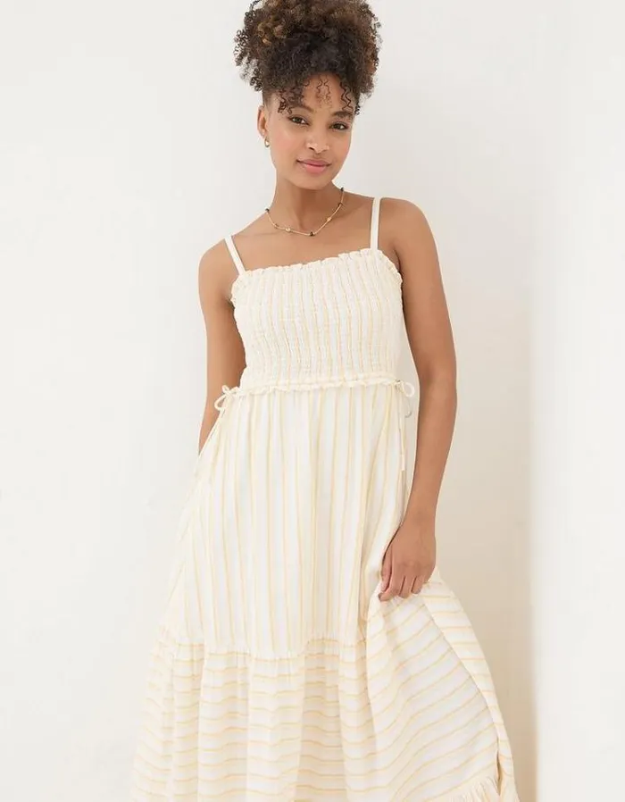 Women FatFace Vacation Shop Med Moments Stripe Dress Lemon Yellow