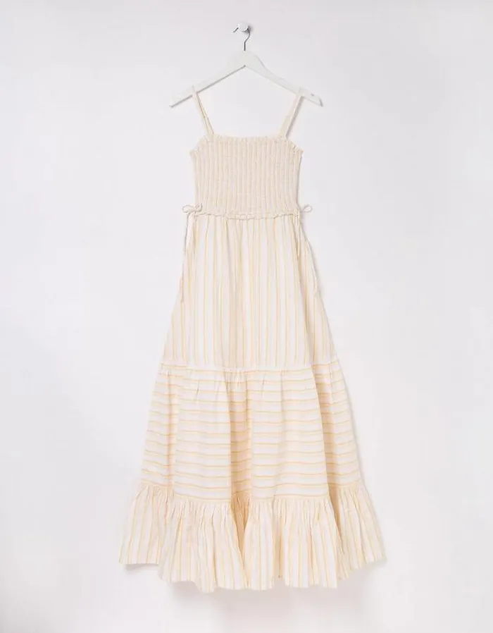 Women FatFace Vacation Shop Med Moments Stripe Dress Lemon Yellow