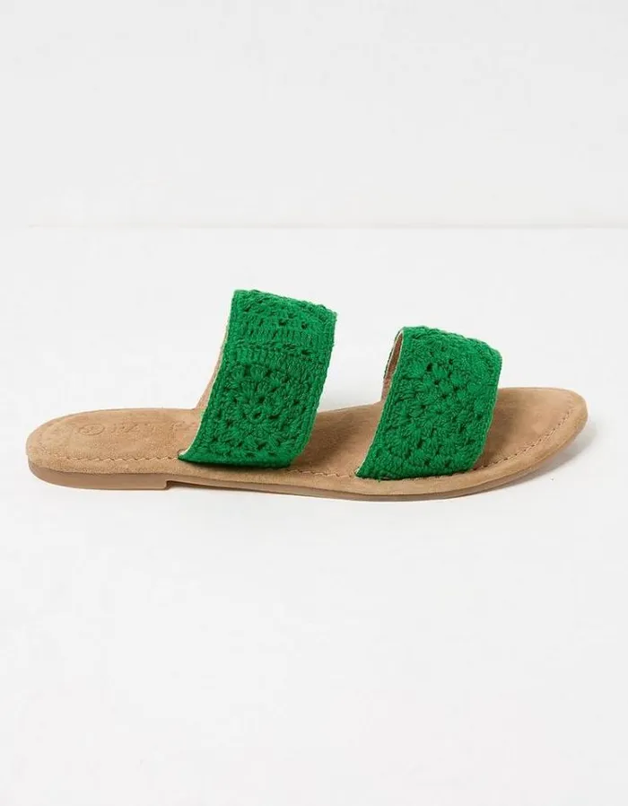 Women FatFace Vacation Shop Penelope Crochet Sliders Bright Green
