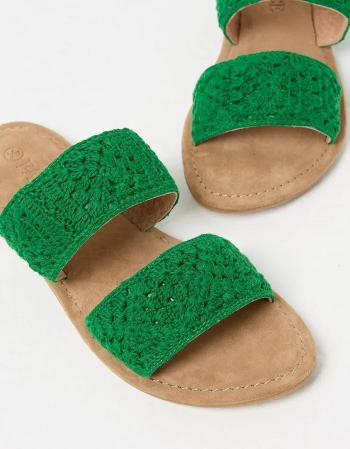 Women FatFace Vacation Shop Penelope Crochet Sliders Bright Green