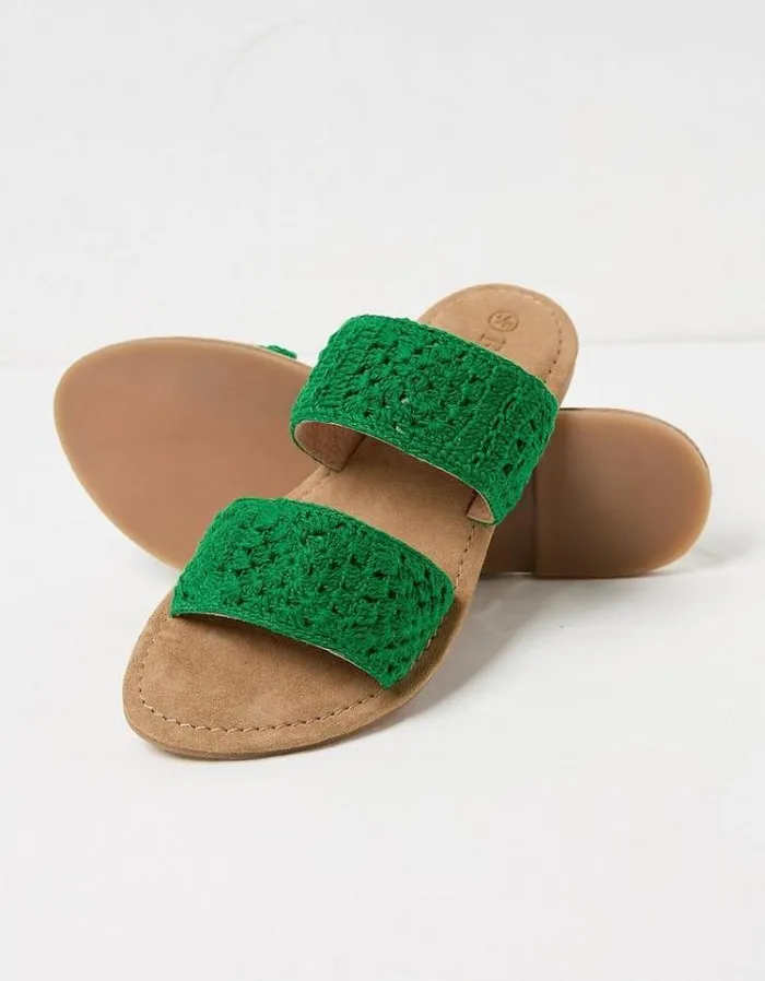 Women FatFace Vacation Shop Penelope Crochet Sliders Bright Green