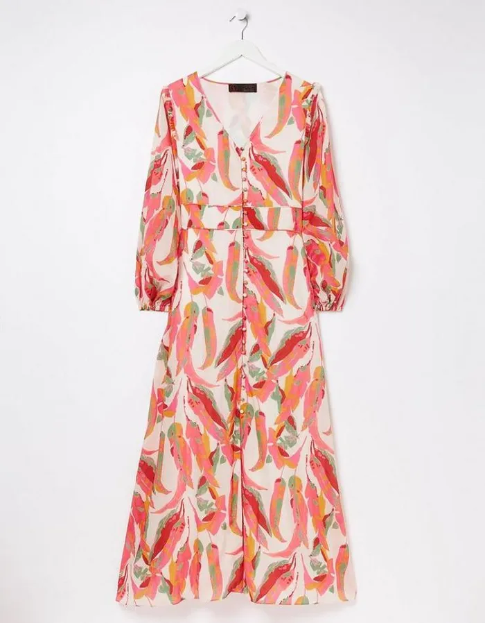Women FatFace Vacation Shop Peony Painted Leaves Maxi Dress Multi