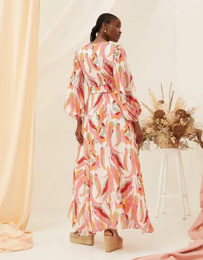 Women FatFace Vacation Shop Peony Painted Leaves Maxi Dress Multi