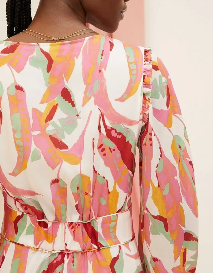 Women FatFace Vacation Shop Peony Painted Leaves Maxi Dress Multi