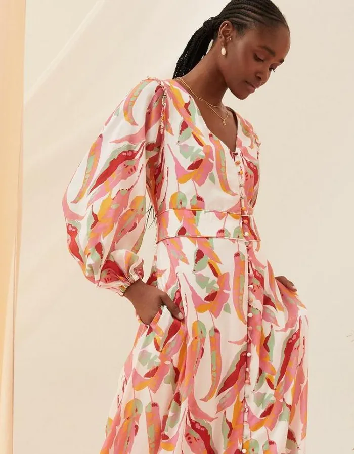 Women FatFace Vacation Shop Peony Painted Leaves Maxi Dress Multi