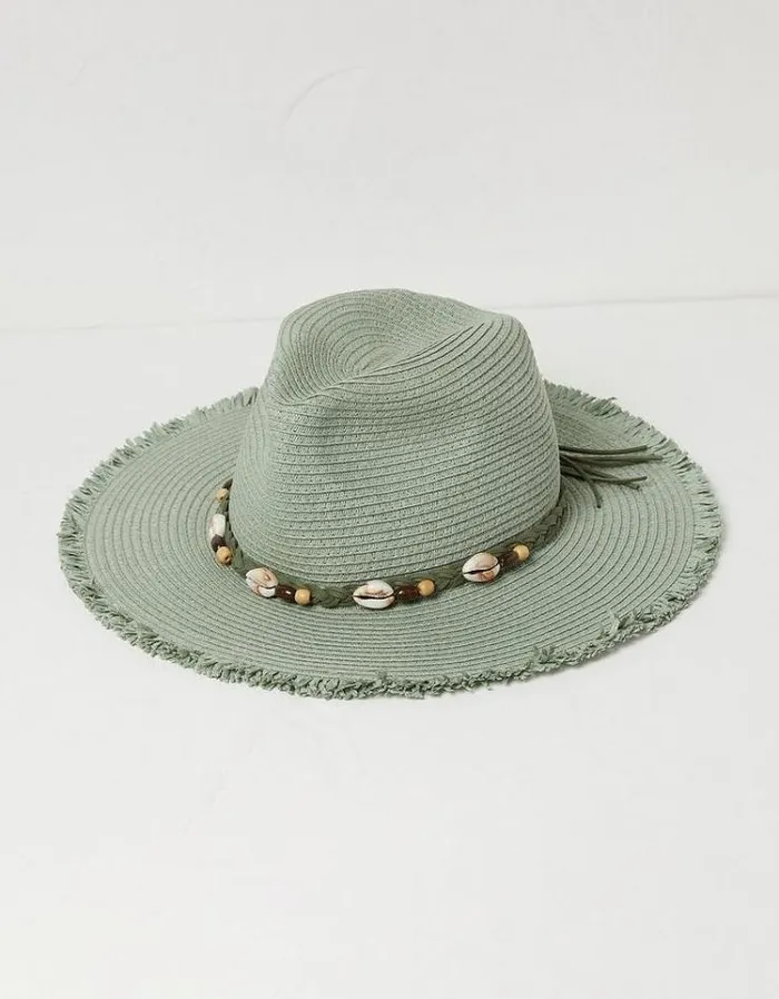 Women FatFace Vacation Shop Raw Edge Fedora Hat Green Haze