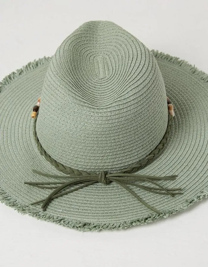 Women FatFace Vacation Shop Raw Edge Fedora Hat Green Haze