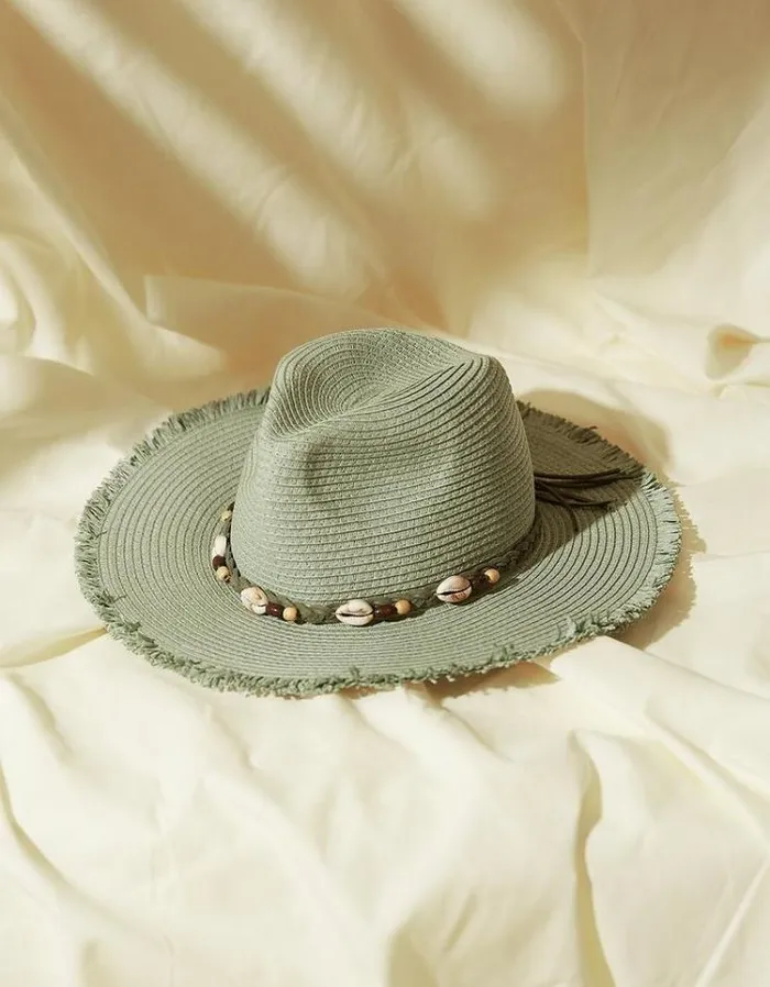 Women FatFace Vacation Shop Raw Edge Fedora Hat Green Haze