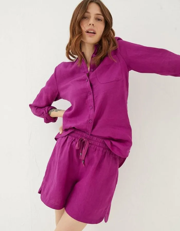 Women FatFace Vacation Shop Tenby Linen Shorts Purple