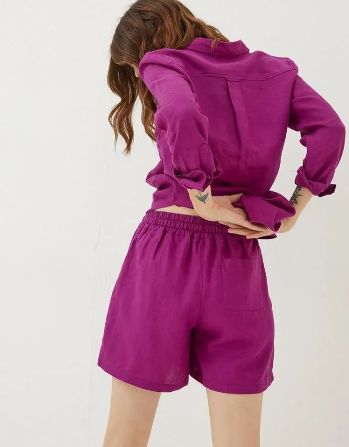 Women FatFace Vacation Shop Tenby Linen Shorts Purple