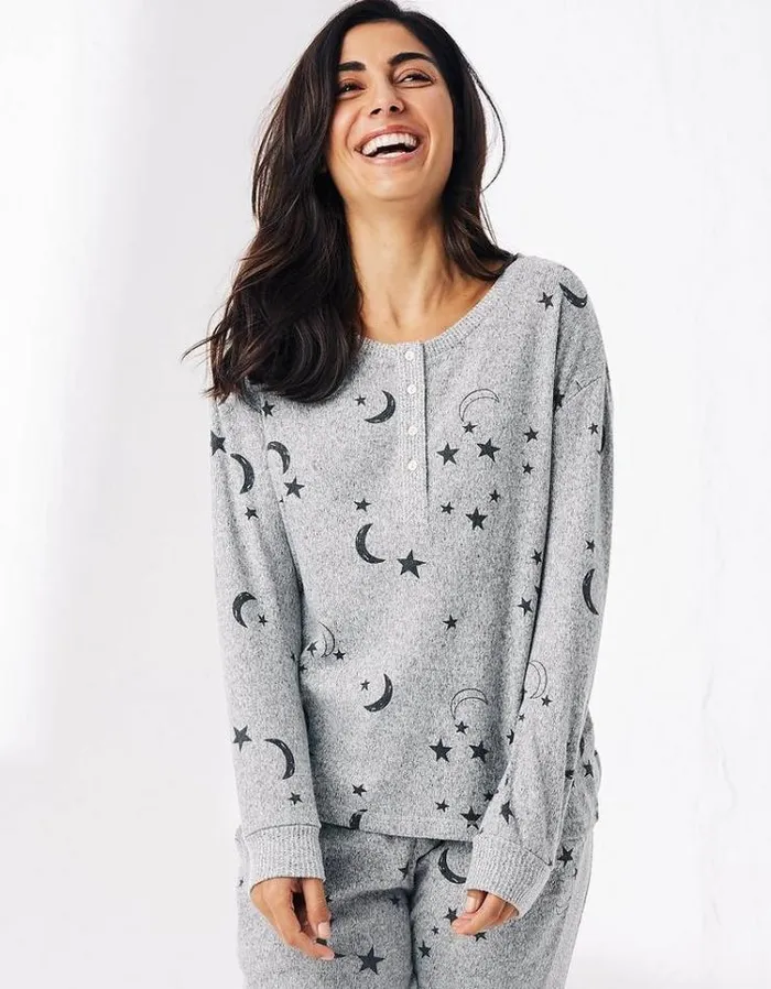 Women FatFace Women039s Sale Cleveland Star Lounge Henley Top Grey Marl