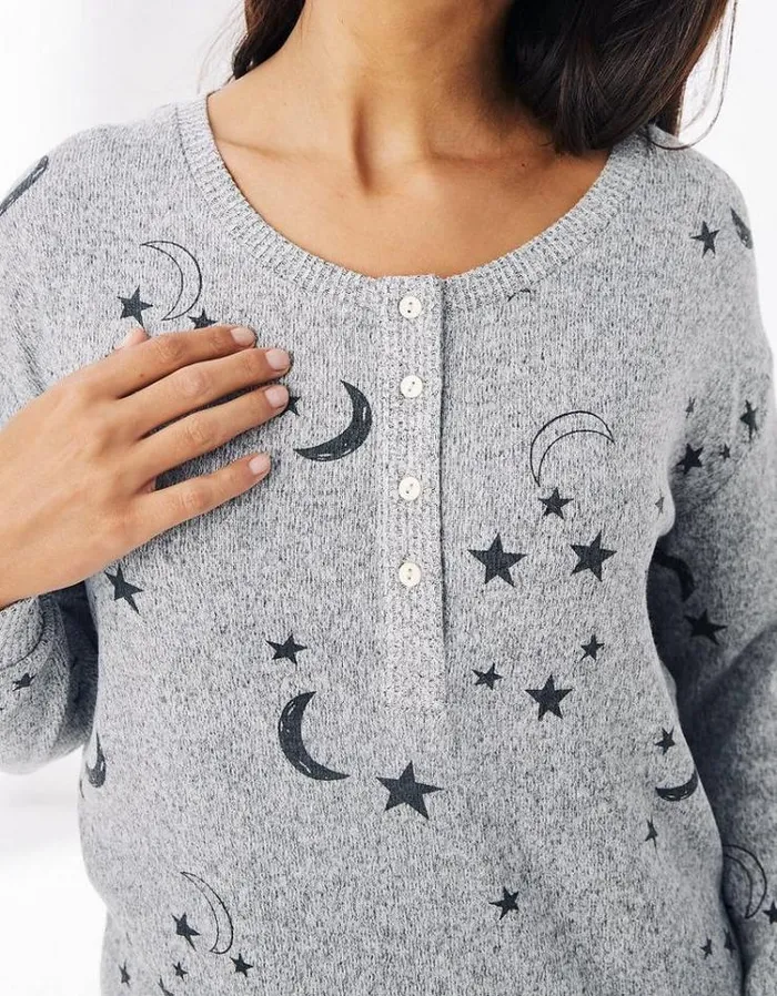 Women FatFace Women039s Sale Cleveland Star Lounge Henley Top Grey Marl
