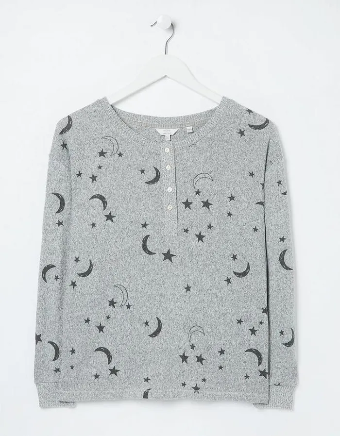 Women FatFace Women039s Sale Cleveland Star Lounge Henley Top Grey Marl