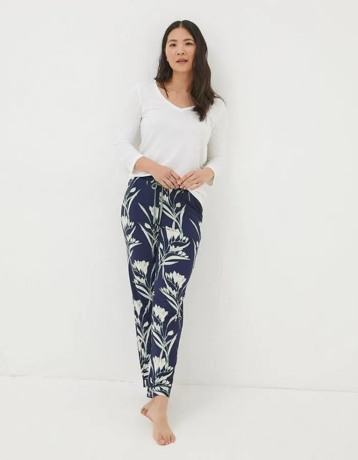 Women FatFace Women039s Sale Eva Spring Blooms Jersey Pyjama Bottoms Navy