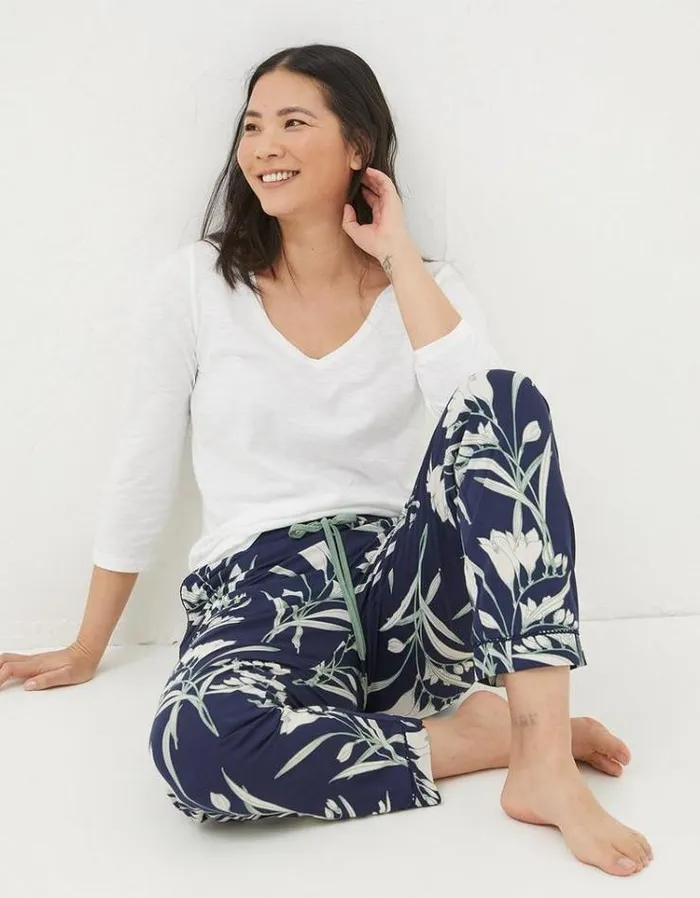 Women FatFace Women039s Sale Eva Spring Blooms Jersey Pyjama Bottoms Navy