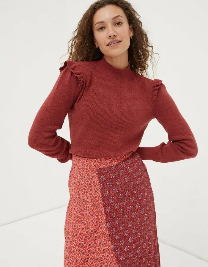 Women FatFace Women039s Sale Fiona Frill Sweater Raspberry Red