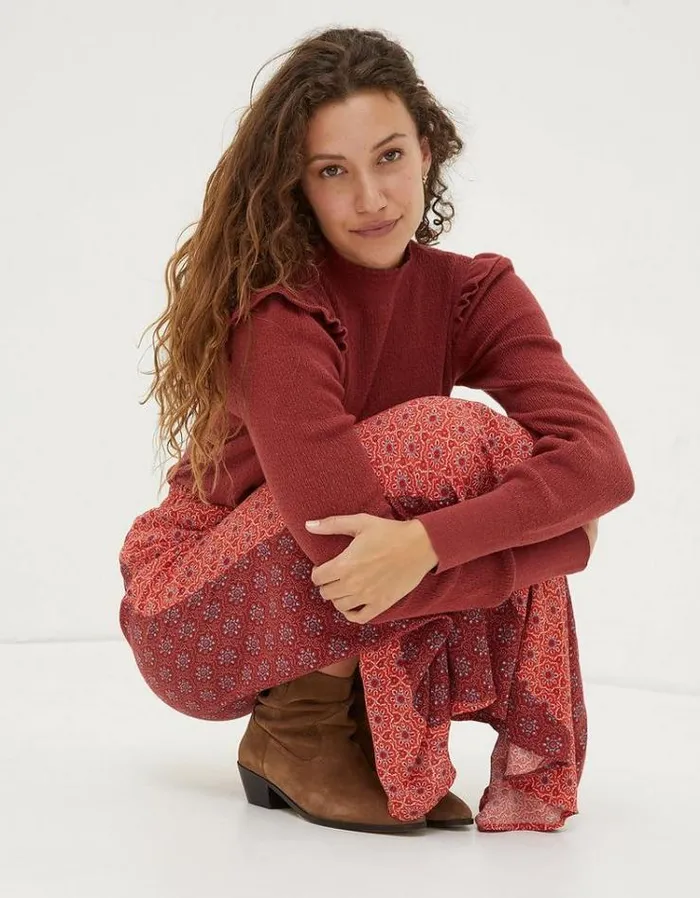 Women FatFace Women039s Sale Fiona Frill Sweater Raspberry Red