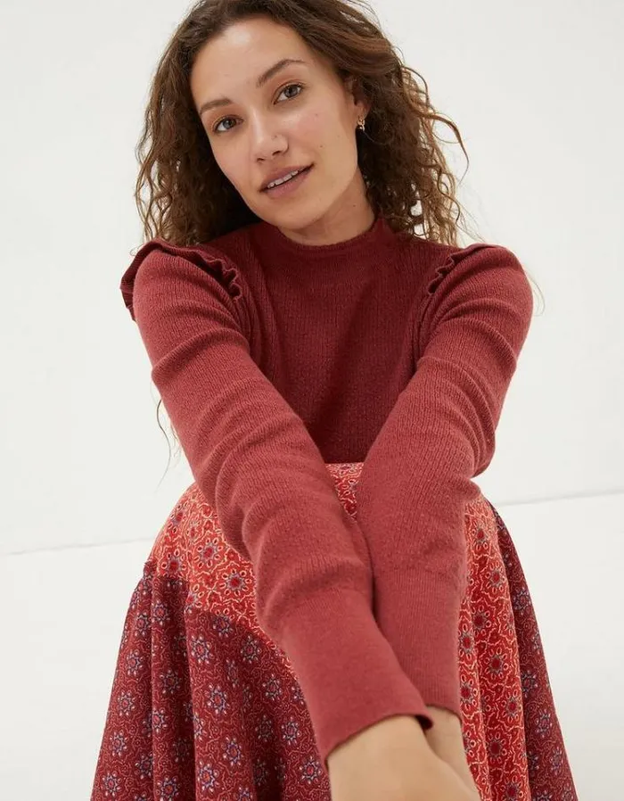 Women FatFace Women039s Sale Fiona Frill Sweater Raspberry Red