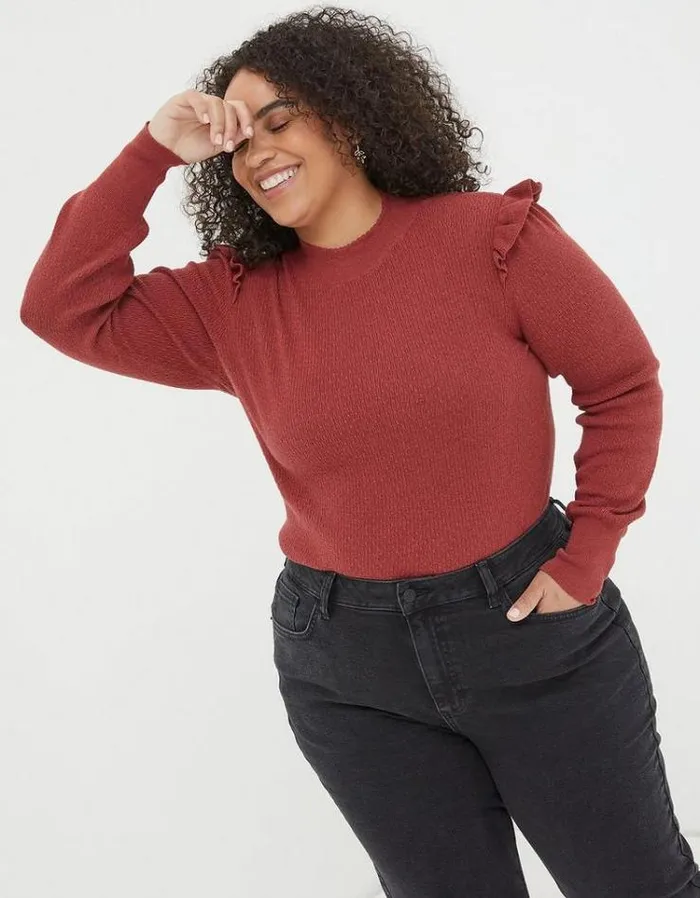 Women FatFace Women039s Sale Fiona Frill Sweater Raspberry Red