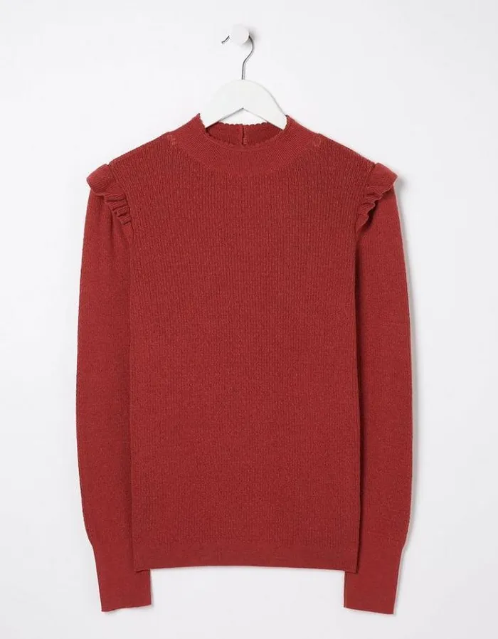Women FatFace Women039s Sale Fiona Frill Sweater Raspberry Red