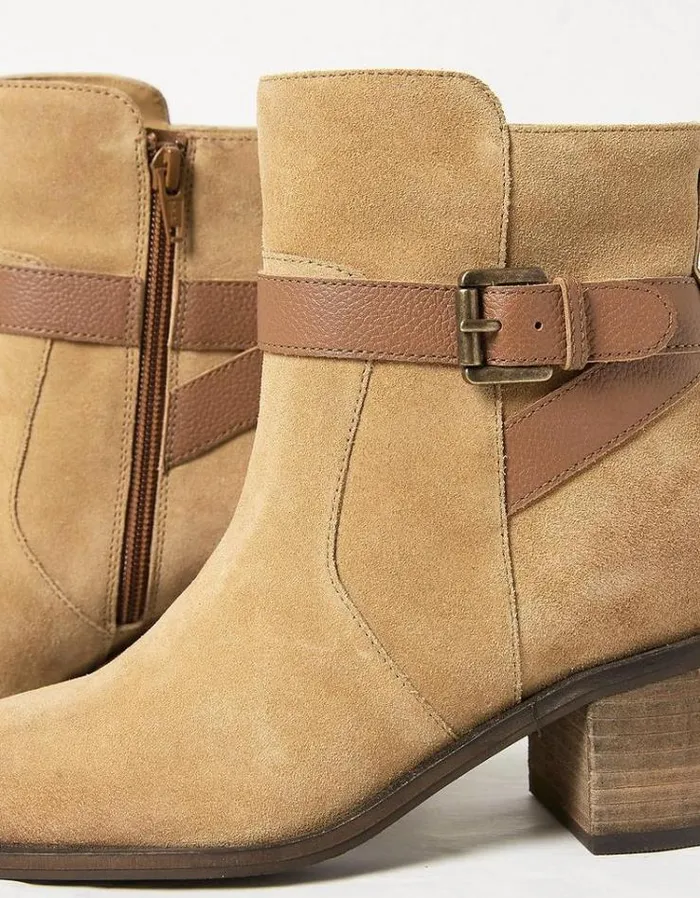 Women FatFace Women039s Sale Freya Suede Block Heel Ankle Boot Tan