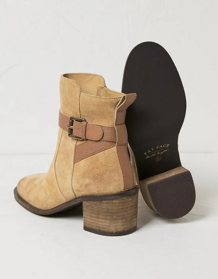 Women FatFace Women039s Sale Freya Suede Block Heel Ankle Boot Tan